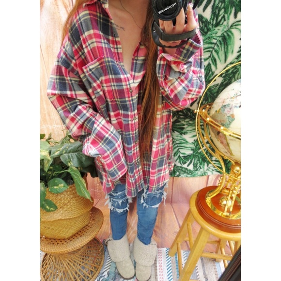 Vintage | Tops | Vintage J Crew Soft Plaid Oversized Spring Flannel ...